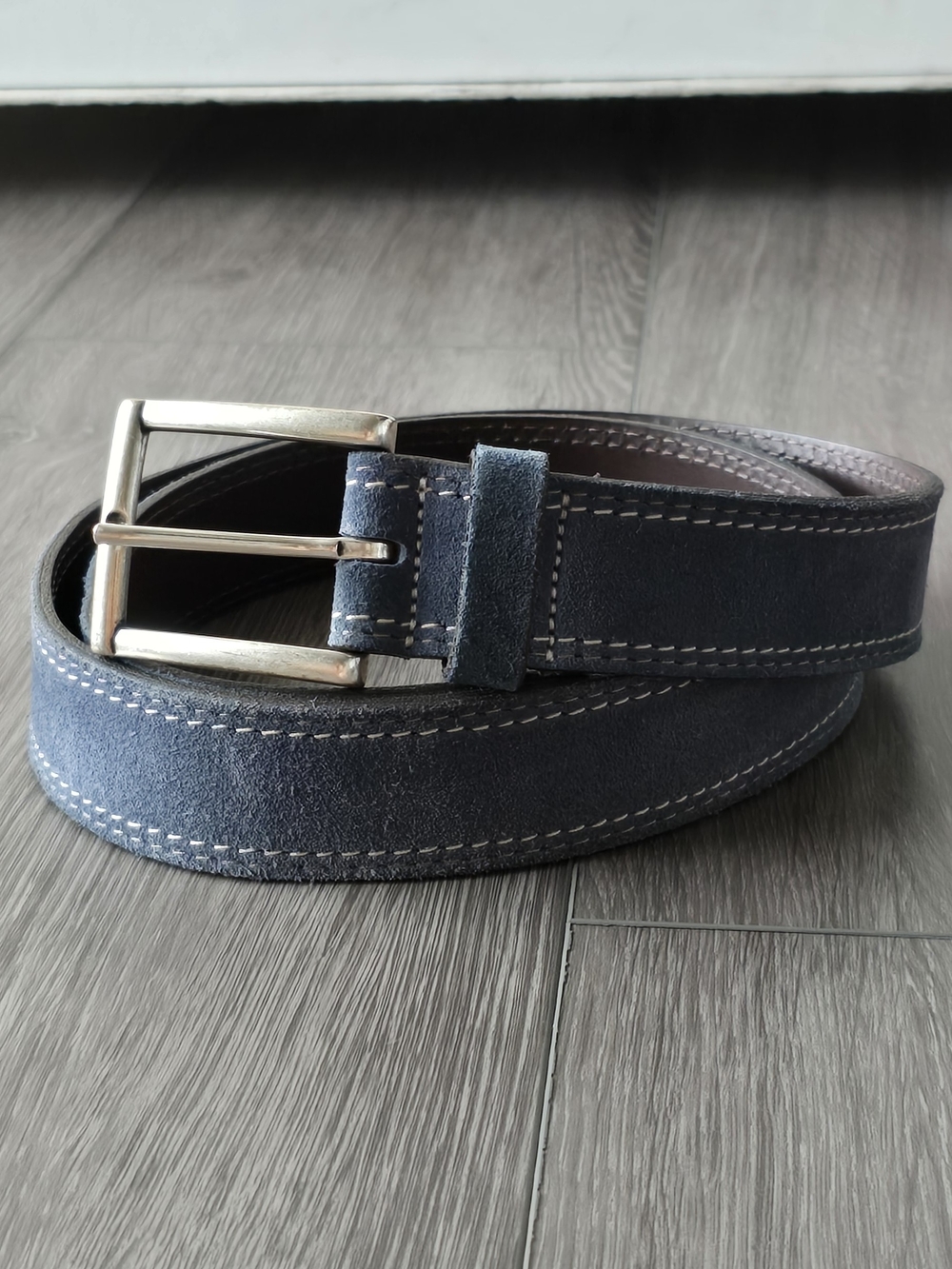 Allen Edmonds Blue Italian Suede Leather Belt Size 38 Made in USA Men's